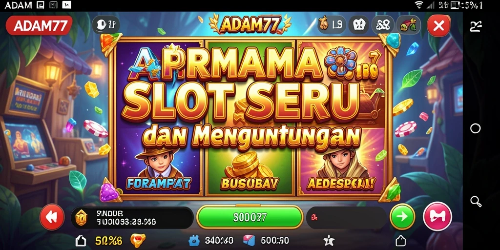 Screenshot menampilkan gameplay seru ADAM77 Slot dengan efek menarik.