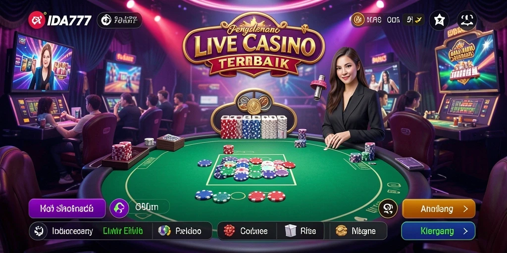 Tampilan gameplay IDA777 dengan dealer langsung di meja kasino.