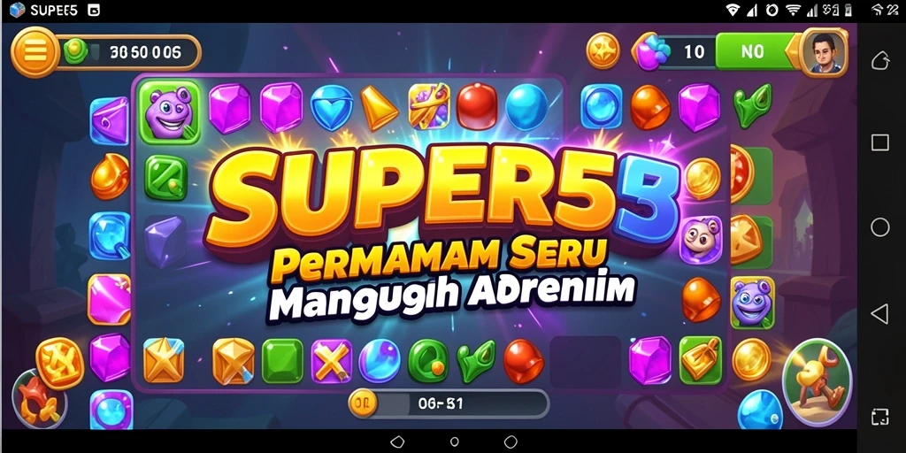Tangkapan layar SUPER5 menampilkan gameplay seru dari permainan Match-3.